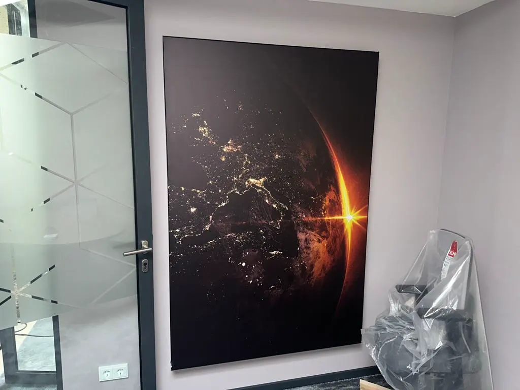 Earth image in portrait format, room being fitted out
