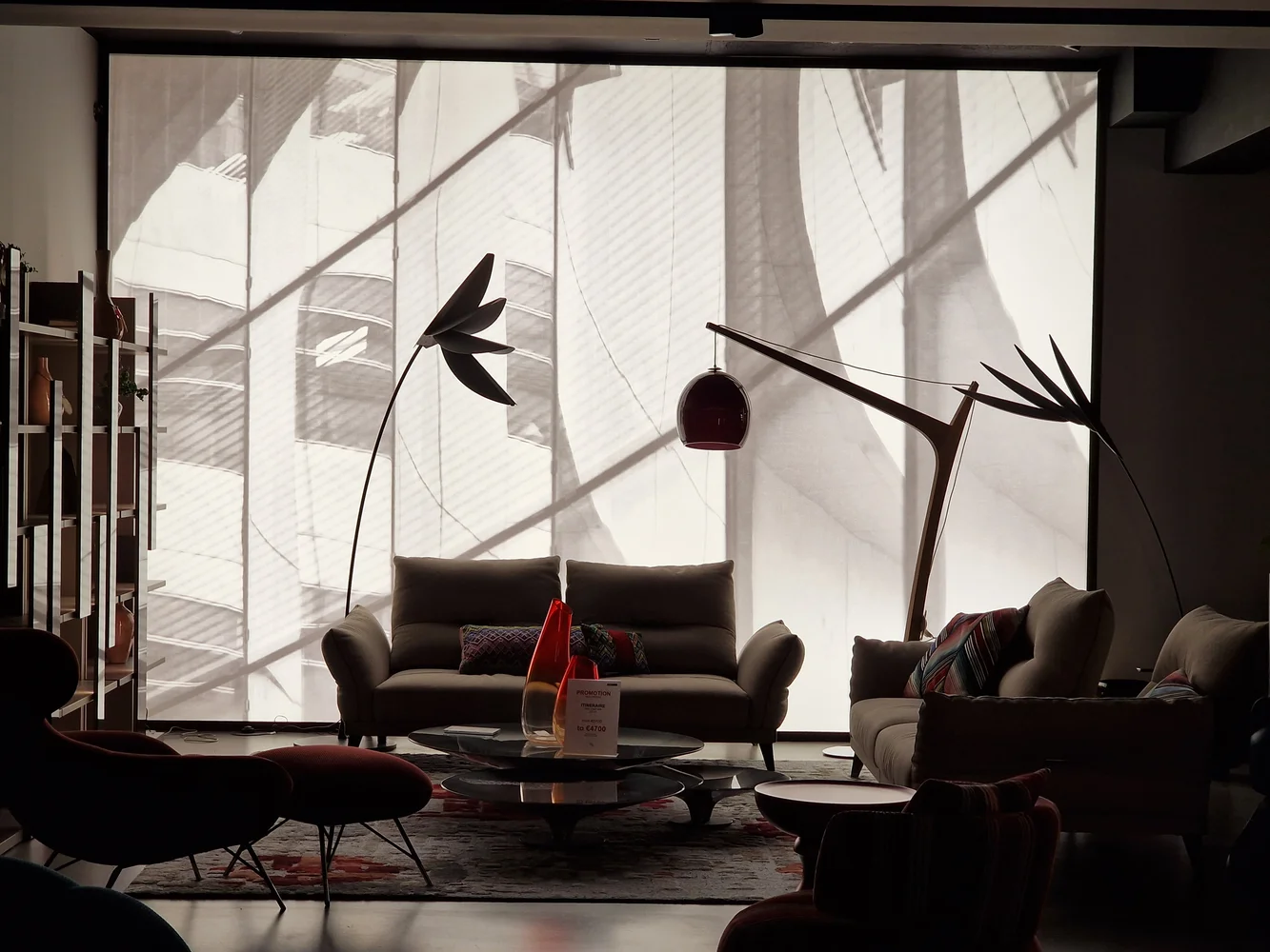 Backlit wall surface behind the seating area