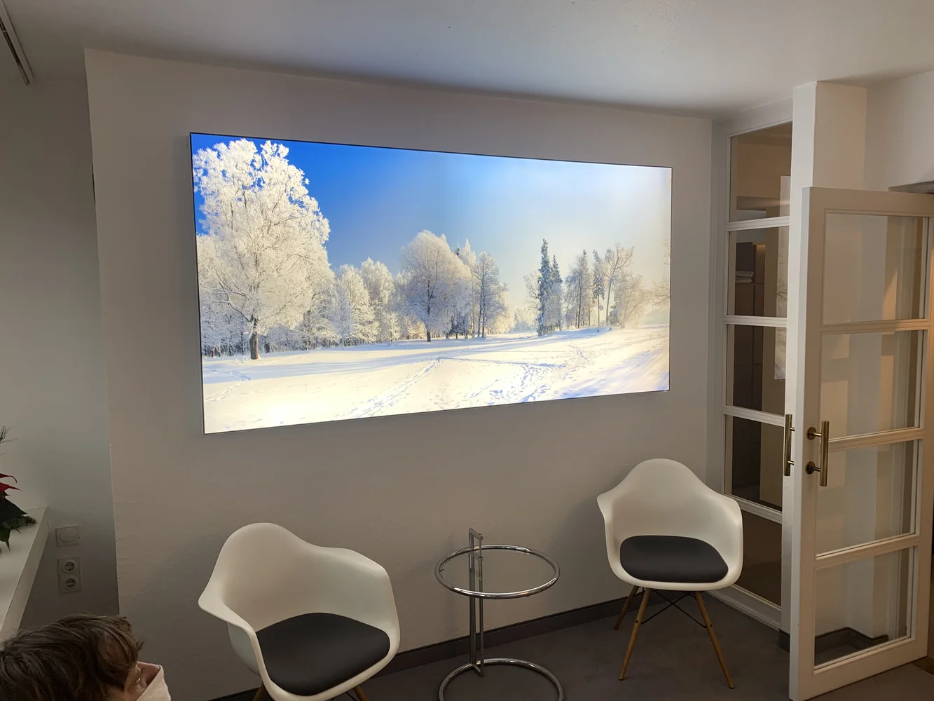 Winter image above the waiting chairs